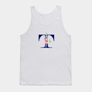Watercolor Floral Letter T in Navy Tank Top